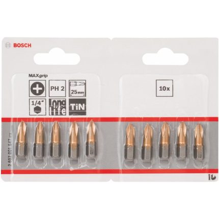 باكت سنون مفكات تيتانيوم 10 قطع  25مم بوش  Screwdriver Bits PZ2 Max Grip Tin 25mm 10 Pcs
