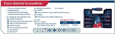 ⁦طقم مفكات + مفك راس مفصلية سنون+لقم 51 قطعة اي بي تي موديل APT  AH148078-51⁩ - الصورة ⁦3⁩
