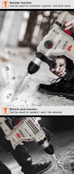 ⁦كيت شاكوش كراون 1500 وات 32 مم شنطة بلاستيك موديل CROWN  CT18102 -BMC⁩ - الصورة ⁦8⁩