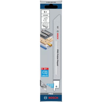 سلاح منشار امامى ترددى لقطع البلتات الخشب 5 قطع 1.25*225 مم BOSCH Saw Blade Set For Pallet Repair 1.25X225mm 5Pcs