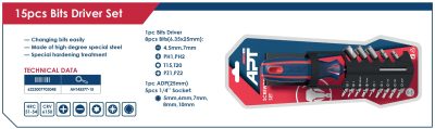 ⁦مفك 2 لون سنون + لقم 15 قطعة اي بي تي موديل APT  AH145377-15⁩ - الصورة ⁦2⁩