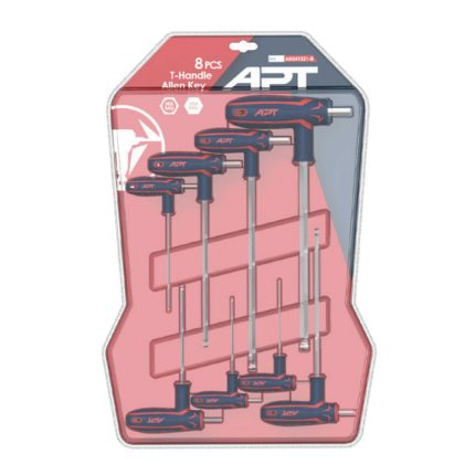 طـقـم ألـن يد حرف T بلية وفلات طويل 8 قطع (CRV) من 2 الى 10 مم اي بي تي  APT AH541521-8
