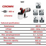 ⁦مسدس دوكو كراون 400 وات موديل CROWN - CT31013⁩ - الصورة ⁦2⁩
