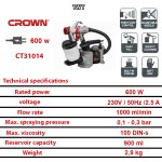 ⁦مسدس دوكو كراون موتور منفصل 600 وات 2.5 مم  موديل CROWN - CT31014⁩ - الصورة ⁦2⁩