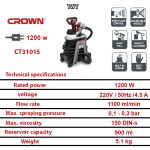 ⁦مسدس دوكو كراون موتور منفصل 1200وات (3.0-2.5-2.0) مم موديل CROWN - CT31015⁩ - الصورة ⁦2⁩