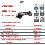 ⁦صاروخ كراون بدون بطارية وبدون شاحن 20 فولت 5 بوصه 4 امبير LI-LON موديل CROWN CT23001-125⁩ - الصورة ⁦2⁩