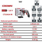 ⁦كيت شنيور كراون مفك بطاريه 28 قطعة 3.6 فولت 1.5 امبير مع اكسسوار موديل CROWN - CT22024 M⁩ - الصورة ⁦2⁩