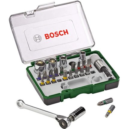طقم لقم تشكيلة سنون بوش المفكات و اللقم 27 قطعه + ادابتر BOSCH  27 Pcs Screwd driver Set