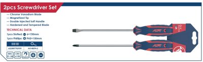 ⁦طقم مفك صليبه 2×150 مفك عاده 6×150 اي بي تي موديل APT AH145074-2⁩ - الصورة ⁦2⁩