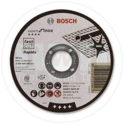 حجر قطعية بسكوتة بوش 4.5 بوصة ستانلس ستيل 1 مم ( المانيا ) BOSCH Inox Cutting Disc (115X22.23X1)
