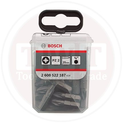 باكت سنون مفكات بوش 25 قطعه موديل BOSCH  Screwdriver Bit Extra-hard PZ2 25 mm 25 pieces