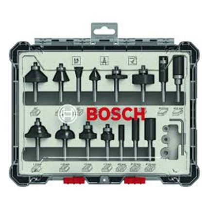 مجموعه من بنط الراوتر للتجاويف المستقيمه و الدائريه 15 قطعه كعب 8 مم BOSCH  15 pcs Mixed 8mm sha