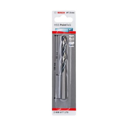 بنطة حدادى قطر 7.5مم بوينت تك بوش BOSCH HSS Twist Drill Bit PointTeQ 7.5mm