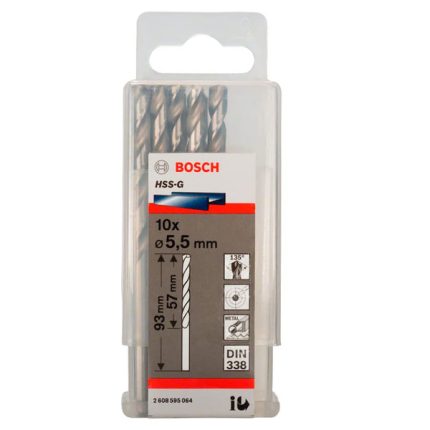 علبة بنط حدادى 10 قطع قطر 5.5 مم بوش BOSCH HSS-G 5.5 MM  10 PCS
