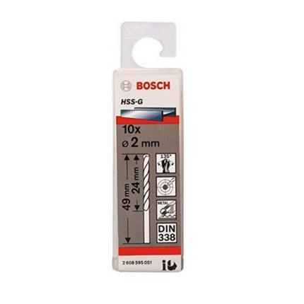 علبة بنط حدادى 10قطع قطر 2مم بوش BOSCH HSS-G 2 MM  10 PCS