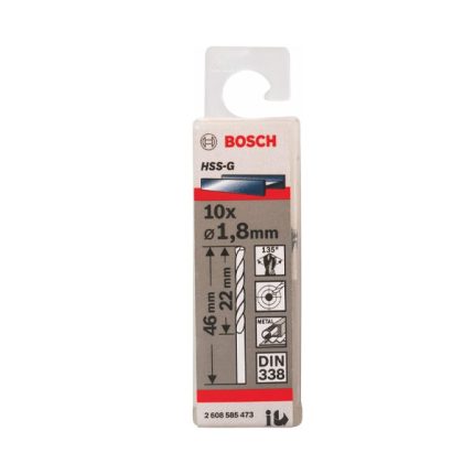 علبة بنط حدادى 10 قطع قطر 1.8مم بوش BOSCH HSS-G 1.8 MM  10 PCS