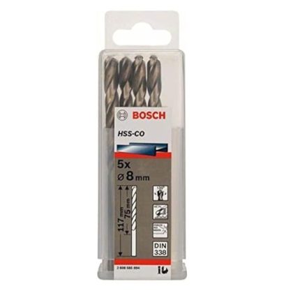 علبة بنط كوبلت للتخريم فى الاستانلس 5 قطع قطر 8 مم بوش BOSCH PACK OF 5 Metal Drill Bits HSS-CO 8X75X117
