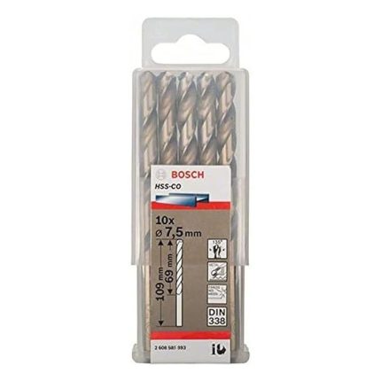 علبة بنط كوبلت للتخريم فى الاستانلس 10 قطع قطر 7.5 مم بوش BOSCH PACK OF 10 Metal Drill Bits HSS-CO 7,5X69X10