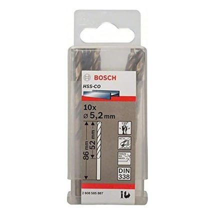 علبة بنط كوبلت للتخريم فى الاستانلس 10 قطع 5.2 مم بوش BOSCH PACK OF  10 Metal Drill Bits  HSS-CO 5,2X52X86