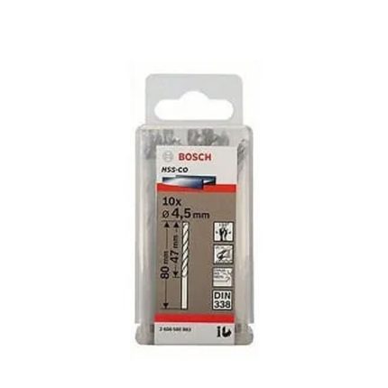 علبة بنط كوبلت للتخريم فى الاستانلس 10 قطع 4.5 مم بوش  BOSCH  PACK OF  10 Metal Drill Bits  HSS-CO 4,5X47X80