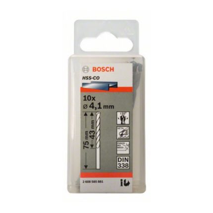 علبة بنط كوبلت للتخريم فى الاستانلس 10 قطع 4.1 مم بوش BOSCH  Pack of 10Metal Drill Bit HSS-Co, 4,1X43X75