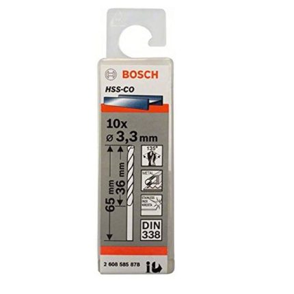 علبة بنط كوبلت للتخريم فى الاستانلس 10 قطع 3.3 مم بوش BOSCH PACK OF  10 Metal Drill Bits  HSS-CO 3,3X36X65