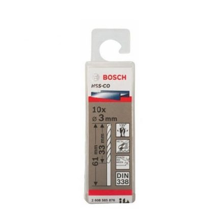 علبة بنط كوبلت للتخريم فى الاستانلس 10 قطع 3 مم بوش BOSCH PACK OF  10 Metal Drill Bits  HSS-CO 3X33X61