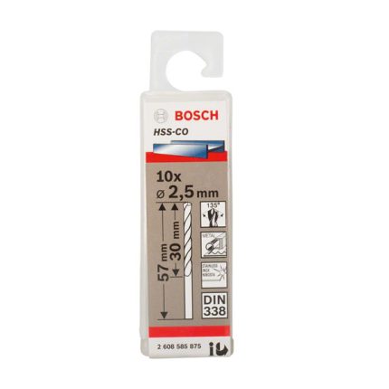 علبة بنط كوبلت للتخريم فى الاستانلس 10 قطع 2.5 مم بوش BOSCH PACK OF  10 Metal Drill Bits  HSS-CO 2.5X30X57