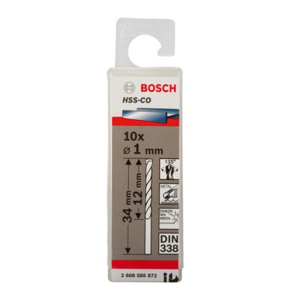 علبة بنط كوبلت للتخريم فى الاستانلس 10 قطع 1مم بوش BOSCH  PACK OF  10 Metal Drill Bits  HSS-CO 1X12X34