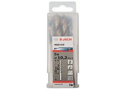 علبة بنط كوبلت للتخريم فى الاستانلس 5 قطع قطر 10.2 مم  BOSCH PACK OF 5 Metal Drill Bits HSS-CO 10,2X87X133