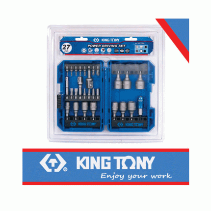 طقم سنون +ماسك+ لقم بالدليل ممغنطة + ماسك لقم 1/4,3/8,1/2 27قطعه KING TONY