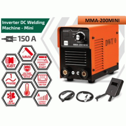 ماكينة لحام انفرتر 150 امبير 1 فاز شنطة بلاستك دي دبليو تي موديل DWT MMA-200MINI