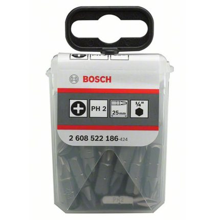 علبة سنون مفكات 10قطع  2.5 سم PH2  ماركة بوش Bosch Screwdriver Bits Extra Hard PH2 2.5mm 25 Pcs