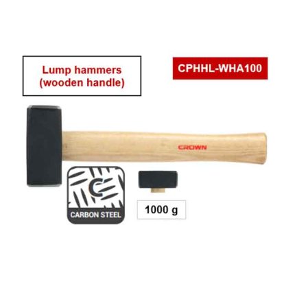 مطرقة صلب مربعة يد خشب كراون 1000 جم CROWN CPHHL-WHA100