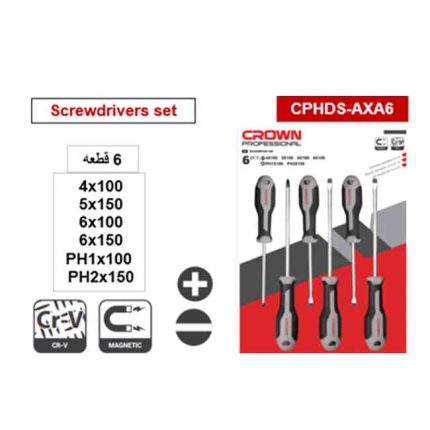 طقم مفك عادة و صليبة 6 قطع كراون CROWN CPHDS-AXA6