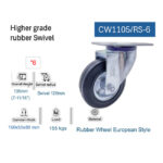 ⁦عجلة متحركة بفلانشة كاوتش اسود 6 بوصه 160 مم اي بي تي موديل  APT CW1105/RS-6⁩ - الصورة ⁦2⁩