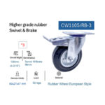 ⁦عجلة متحركة فرامل بفلانشة كاوتش اسود 3 بوصة APT CW1105/RB-3⁩ - الصورة ⁦2⁩