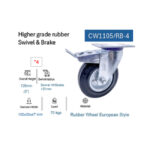 ⁦عجلة متحركة فرامل بفلانشة كاوتش اسود 4 بوصة APT CW1105/RB-4⁩ - الصورة ⁦2⁩