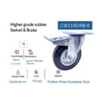 ⁦عجلة متحركة فرامل بفلانشة كاوتش اسود 6 بوصة APT CW1105/RB-6⁩ - الصورة ⁦2⁩