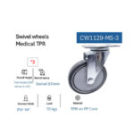 ⁦عجلة متحركة طبى رمادى بطبقين شاسيه معدن 3 بوصة APT CW1129-MS-3⁩ - الصورة ⁦2⁩
