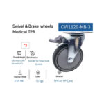 ⁦عجلة متحركة فرامل طبى رمادى بطبقين شاسيه معدن 3 بوصة APT CW1129-MB-3⁩ - الصورة ⁦2⁩