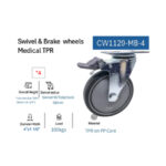 ⁦عجلة متحركة فرامل طبى رمادى بطبقين شاسيه معدن 4 بوصة APT CW1129-MB-4⁩ - الصورة ⁦2⁩