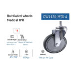 ⁦عجلة متحركة اكس مسمار طبى رمادى بطبقين شاسيه معدن 4 بوصة APT CW1129-MTS-4⁩ - الصورة ⁦2⁩