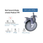 ⁦عجلة متحركة فرامل اكس مسمار طبى رمادى بطبقين شاسيه معدن 4 بوصة APT CW1129-MTB-4⁩ - الصورة ⁦2⁩