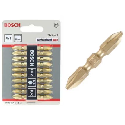 باكت سنون مفكات 10 قطع 2PH تيتانيوم 65 مم بوش Screw driver Bits double ended PH2 Tin 65mm 10