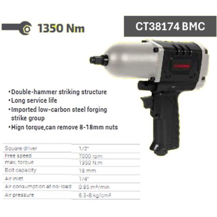 طقم شنيور فك وربط هواء 2/1 بوصة 1150 نيوتن شنطة   CROWN CT38174 BMC