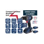 شنيور 13مم ظرف معدن 20 فولت 60نيوتن 2 بطاريه 2 امبير شنطة بلاستيك  موديل DW0614060-2*2BMC ماركة اي بي تي APT