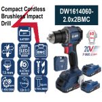 شنيور دقاق 13 مم ظرف معدن 20 فولت 60 نيوتن 2 بطارية * 2 امبير شنطة بلاستيك  موديل DW1614060-20*2BMC ماركة اي بي تي APT