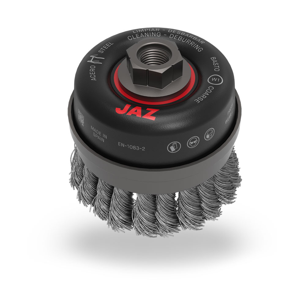 1764971591660_TT1001KM14 JAZ Knotted Cup Wire Brush 100 mm (4 in) Steel M14x27 mm 8500RPM (TT1001KM14) - Image 1